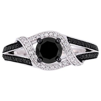 Stella Grace 10k White Gold 1 Carat T.W. Black & White Diamond Split Shank Engagement Ring