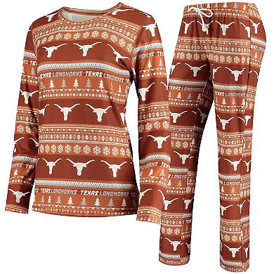 Women's Concepts Sport Texas Orange Texas Longhorns Holiday Long Sleeve T-Shirt & Pants Sleep Set