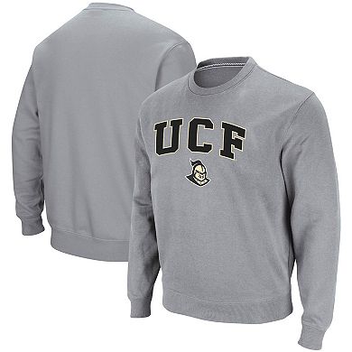 Men's Colosseum Heathered Gray UCF Knights Arch & Logo Tackle Twill Pullover Sweatshirt