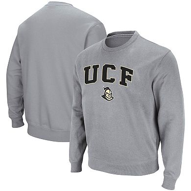 Men's Colosseum Heathered Gray UCF Knights Arch & Logo Tackle Twill Pullover Sweatshirt