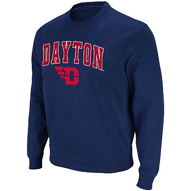 Men's Colosseum Navy Dayton Flyers Arch & Logo Tackle Twill Pullover Sweatshirt