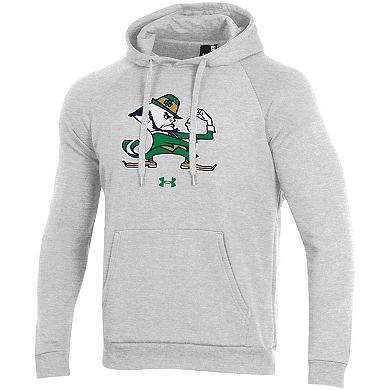 Men's Under Armour Heathered Gray Notre Dame Fighting Irish Mascot School Logo All Day Raglan Pullover Hoodie