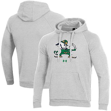 Men's Under Armour Heathered Gray Notre Dame Fighting Irish Mascot School Logo All Day Raglan Pullover Hoodie
