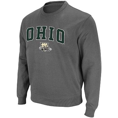 Men's Colosseum Charcoal Ohio Bobcats Arch & Logo Tackle Twill Pullover Sweatshirt