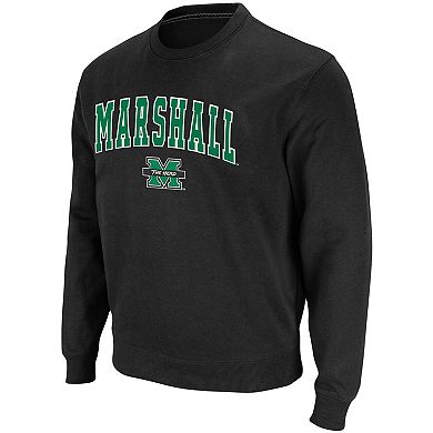 Men's Colosseum Black Marshall Thundering Herd Arch & Logo Tackle Twill Pullover Sweatshirt