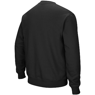 Men's Colosseum Black Marshall Thundering Herd Arch & Logo Tackle Twill Pullover Sweatshirt