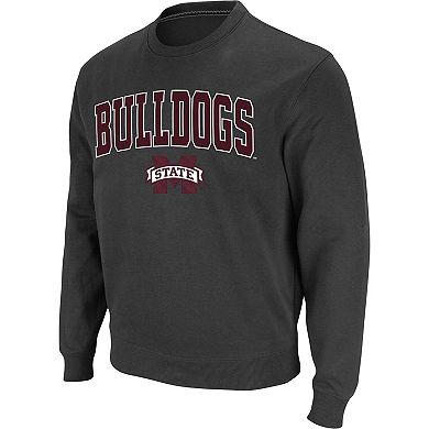 Men's Colosseum Charcoal Mississippi State Bulldogs Arch & Logo Tackle Twill Pullover Sweatshirt