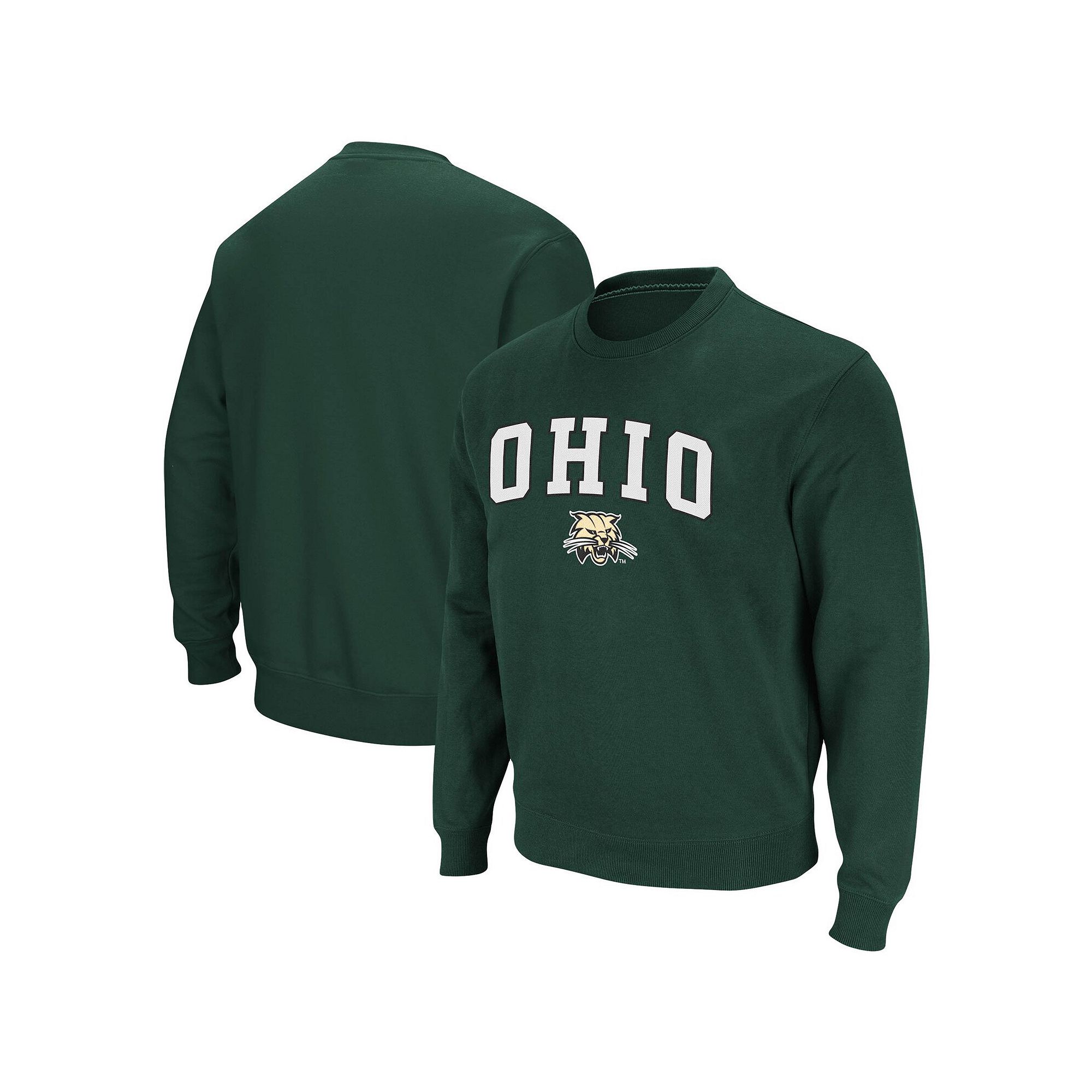 Mens Colosseum Green Ohio Bobcats Arch & Logo Tackle Twill Pullover Sweats