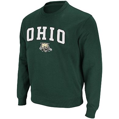 Men's Colosseum Green Ohio Bobcats Arch & Logo Tackle Twill Pullover Sweatshirt