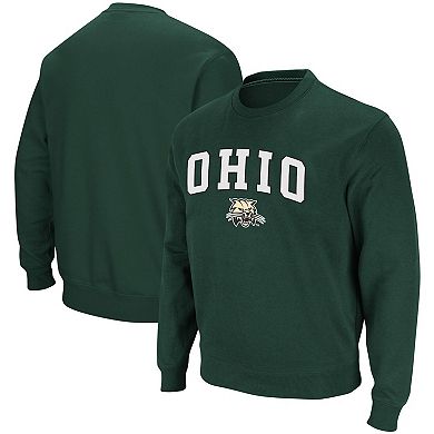 Men's Colosseum Green Ohio Bobcats Arch & Logo Tackle Twill Pullover Sweatshirt