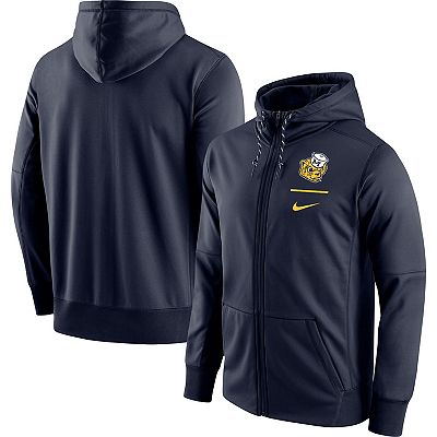 Men s Nike Navy Michigan Wolverines Throwback Logo Stack Performance Full Zip Hoodie