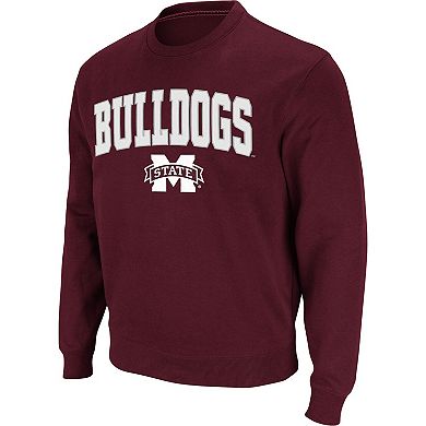 Men's Colosseum Maroon Mississippi State Bulldogs Arch & Logo Tackle Twill Pullover Sweatshirt