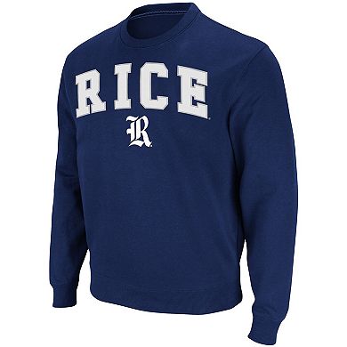 Men's Colosseum Navy Rice Owls Arch & Logo Tackle Twill Pullover Sweatshirt