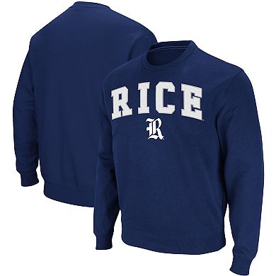 Men's Colosseum Navy Rice Owls Arch & Logo Tackle Twill Pullover Sweatshirt