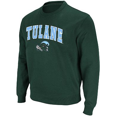 Men's Colosseum Green Tulane Green Wave Arch & Logo Tackle Twill Pullover Sweatshirt