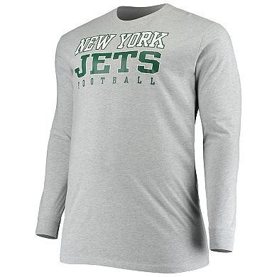 Men's Fanatics Branded Heathered Gray New York Jets Big & Tall Practice Long Sleeve T-Shirt
