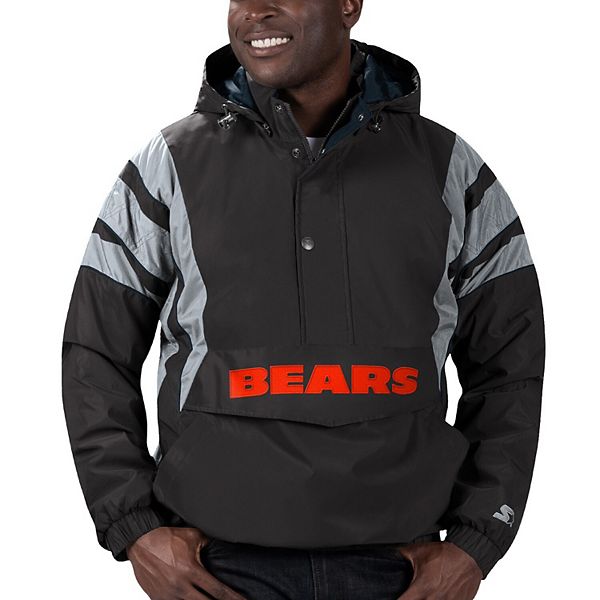 Men's Starter Black Chicago Bears Thursday Night Gridiron Reflective Stripe  Half-Zip Hooded Jacket