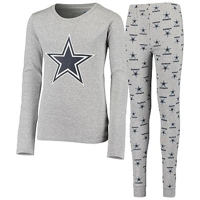 Youth Heathered Gray Dallas Cowboys Long Sleeve T-Shirt & Pants Sleep Set