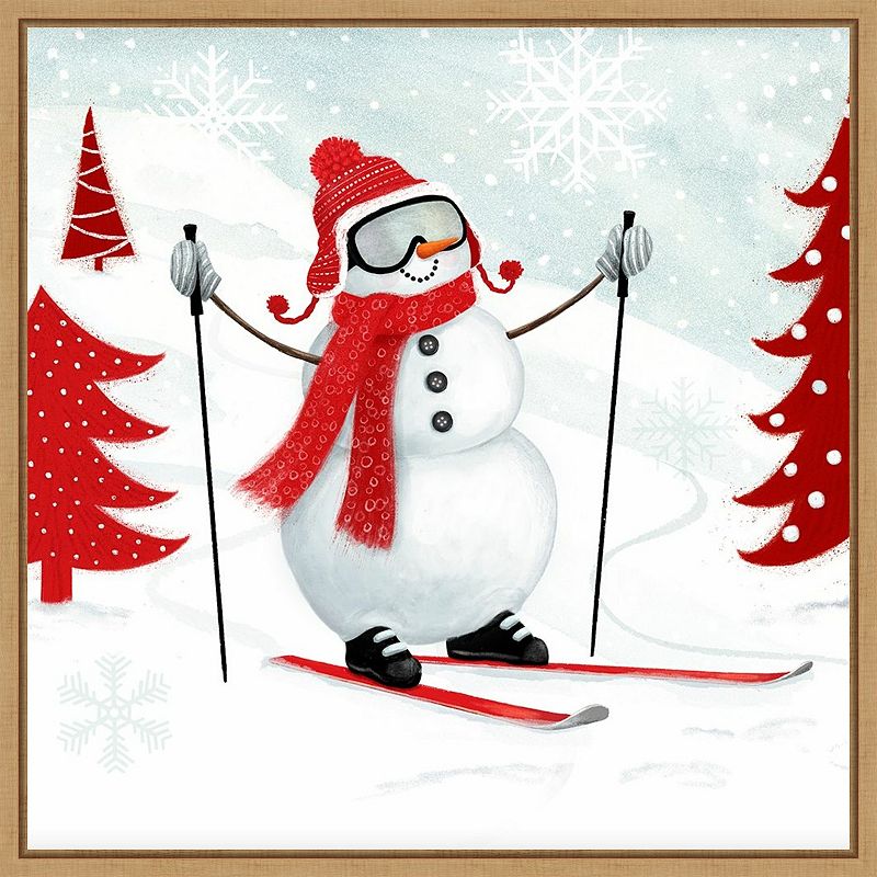 18258779 Amanti Art Snow Day I Snowman Skiing Framed Canvas sku 18258779