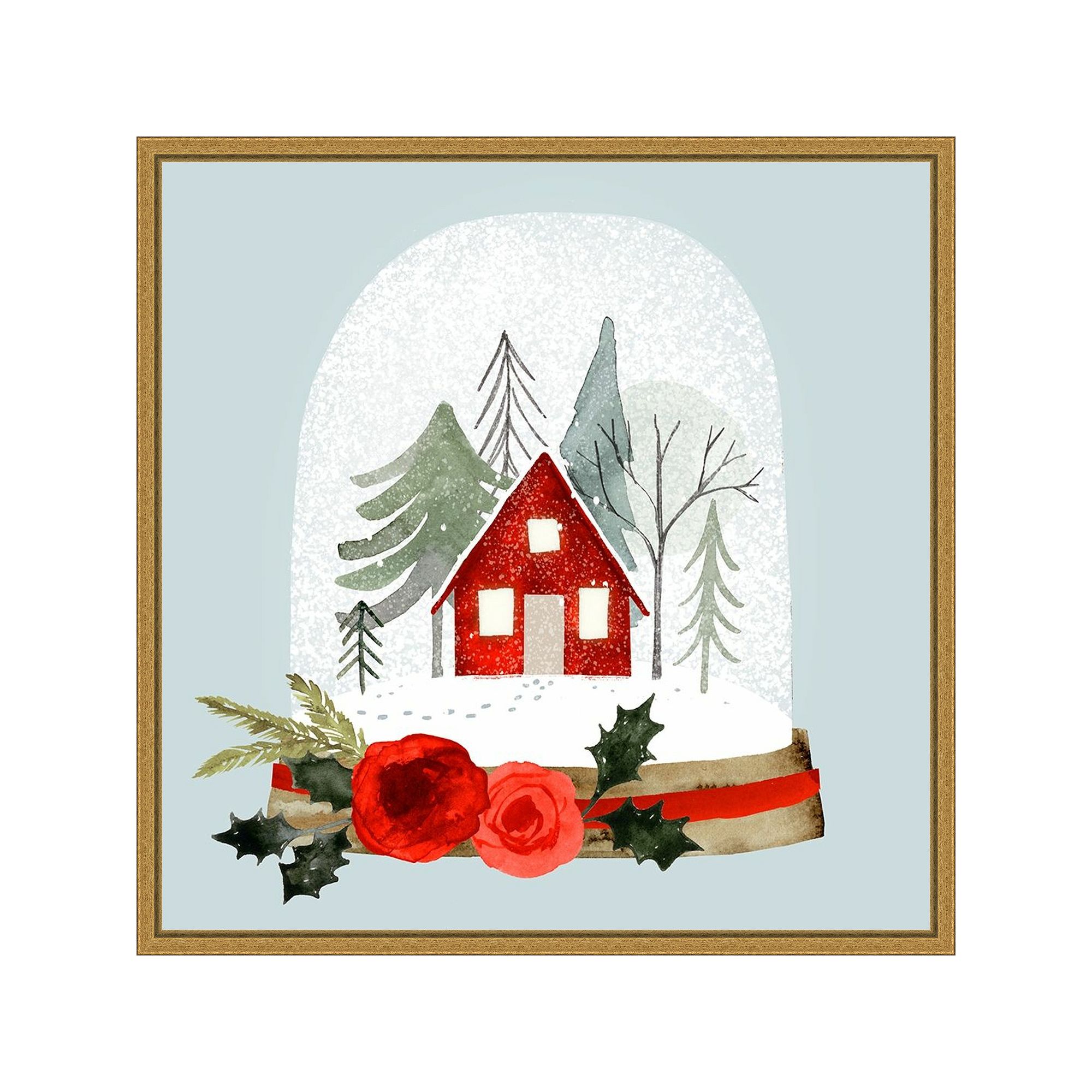 Amanti Art Snow Globe Village I Framed Canvas Wall Art, Gold