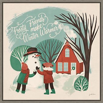 Amanti Art Winter Bliss III Snowman Framed Canvas Wall Art