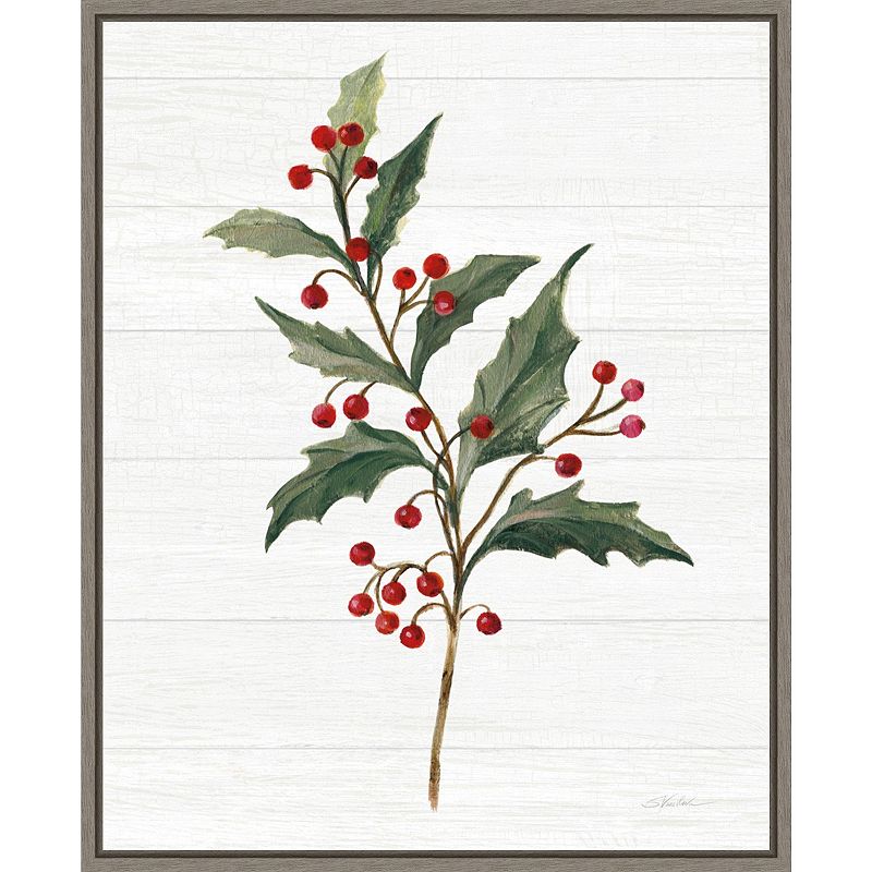 Amanti Art Christmas Moments IV Holly Framed Canvas Wall Art, Grey, 20X16
