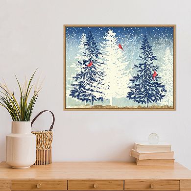 Amanti Art Snow Christmas Trees Framed Canvas Wall Art