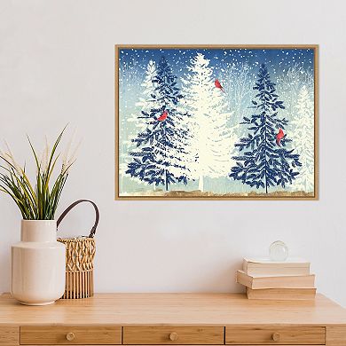 Amanti Art Snow Christmas Trees Framed Canvas Wall Art