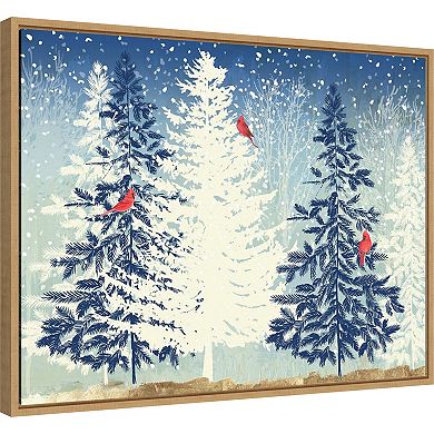 Amanti Art Snow Christmas Trees Framed Canvas Wall Art