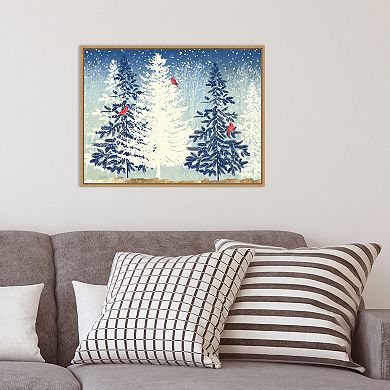 Amanti Art Snow Christmas Trees Framed Canvas Wall Art