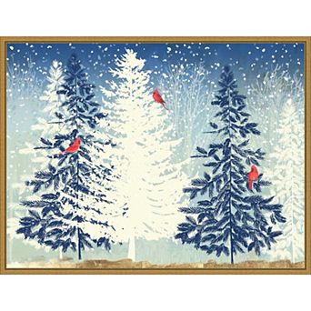 Amanti Art Snow Christmas Trees Framed Canvas Wall Art