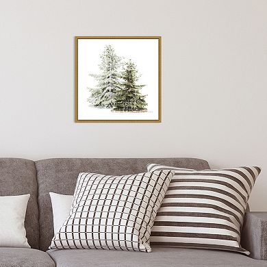 Amanti Art Vintage Wooded Holiday Trees in Snow Framed Canvas Wall Art