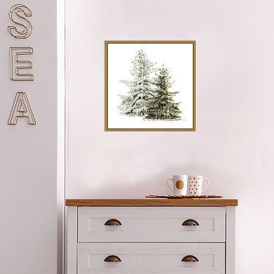 Amanti Art Vintage Wooded Holiday Trees in Snow Framed Canvas Wall Art