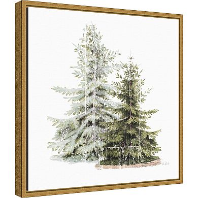 Amanti Art Vintage Wooded Holiday Trees in Snow Framed Canvas Wall Art