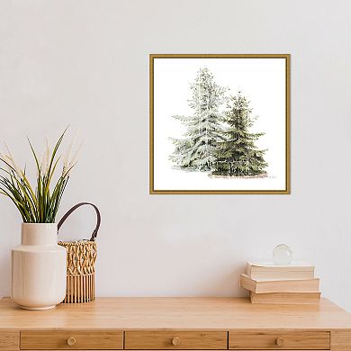 Amanti Art Vintage Wooded Holiday Trees in Snow Framed Canvas Wall Art