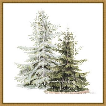 Amanti Art Vintage Wooded Holiday Trees in Snow Framed Canvas Wall Art