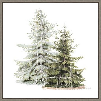 Amanti Art Vintage Wooded Holiday Trees in Snow Framed Canvas Wall Art