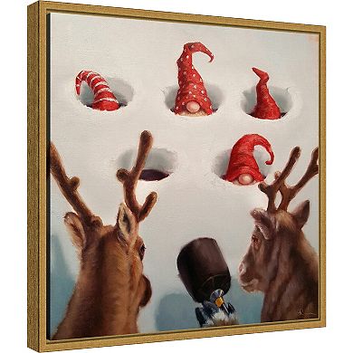 Amanti Art Whack-An-Elf Reindeer Games Framed Canvas Wall Art