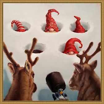 Amanti Art Whack-An-Elf Reindeer Games Framed Canvas Wall Art