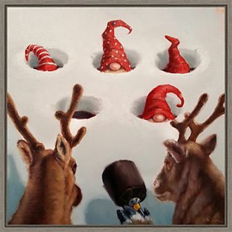 Amanti Art Whack-An-Elf Reindeer Games Framed Canvas Wall Art