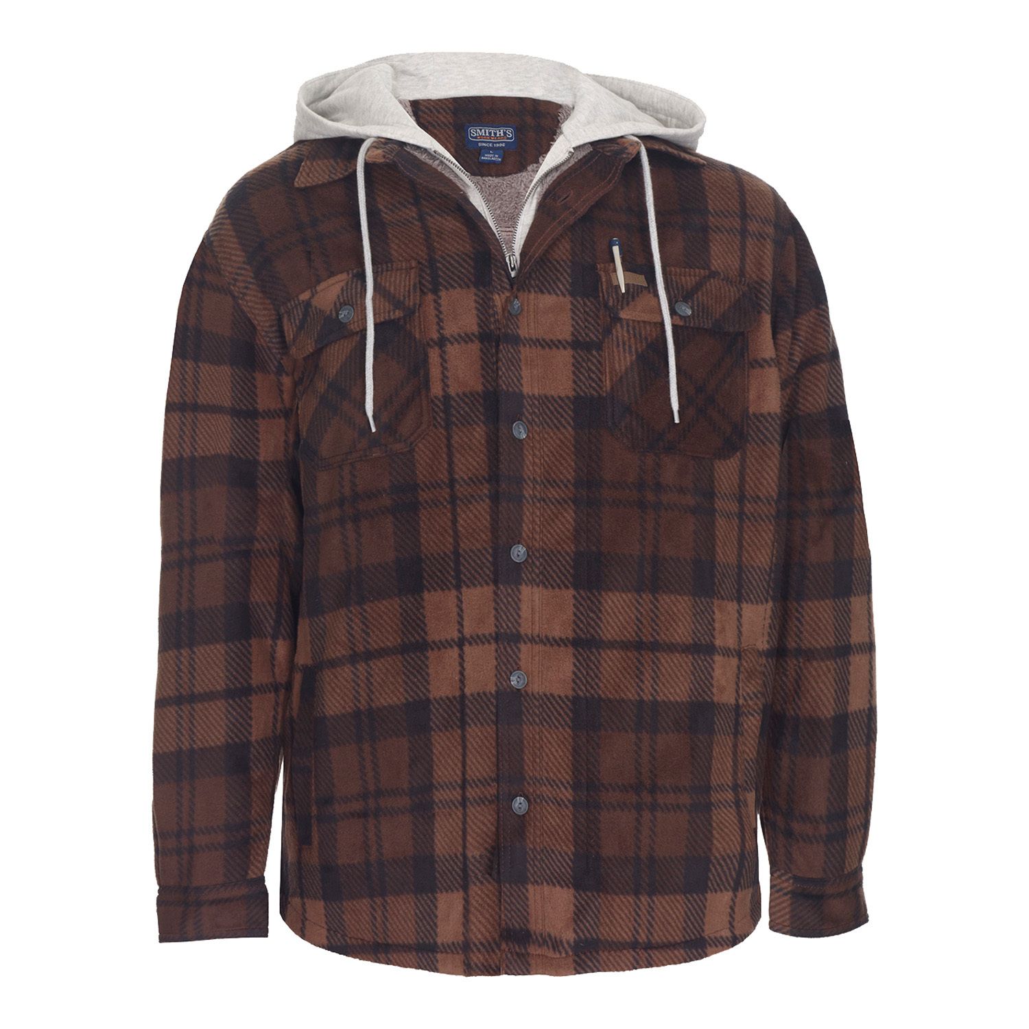 plaid flannel lined hooded jacket