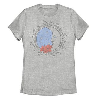 Juniors' Side Moon Flowers Galactic Graphic Tee