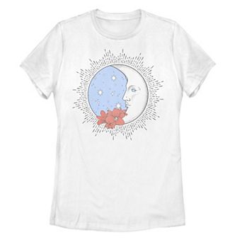 Juniors' Side Moon Flowers Galactic Graphic Tee