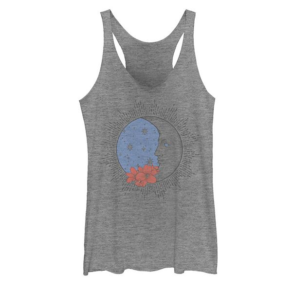 Juniors' Side Moon Flowers Galactic Graphic Tank