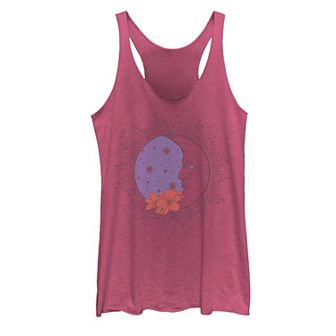 Juniors' Side Moon Flowers Galactic Racerback Tank Top