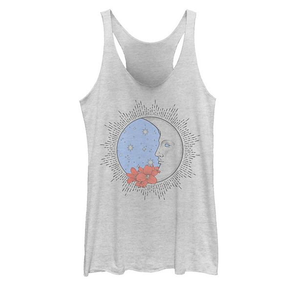 Juniors' Side Moon Flowers Galactic Graphic Tank Top