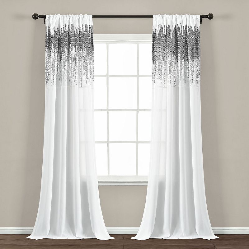 Lush Decor 2-pack Shimmer Sequins Window Curtain Set, White, 42X84