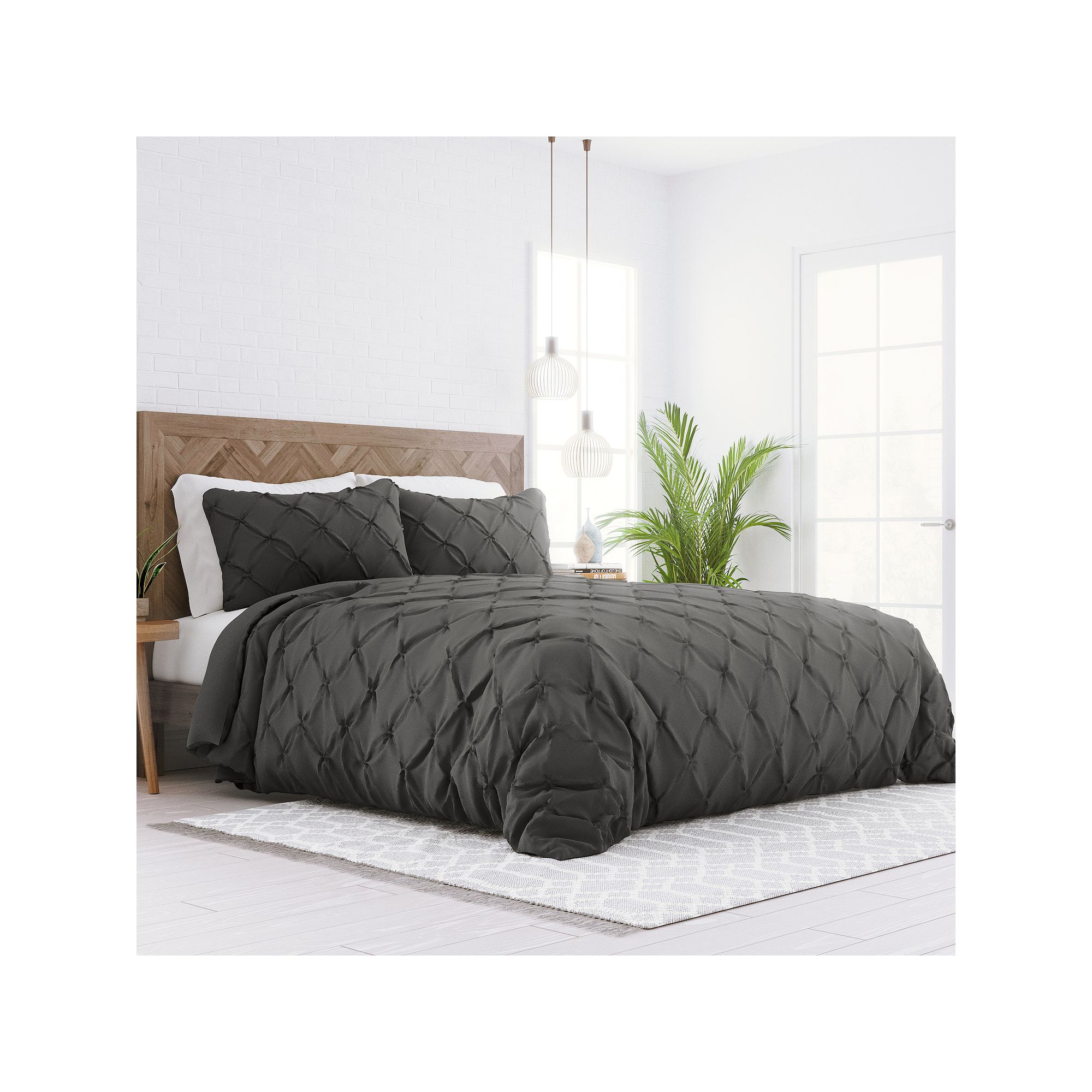 Home Collection Premium Ultra Soft Pinch Pleat Duvet Cover Set, Gray