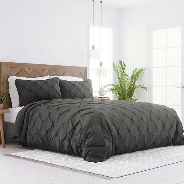 Home Collection Premium Ultra Soft 3 Piece Pinch Pleat Duvet Cover Set, Full/Queen - Gray