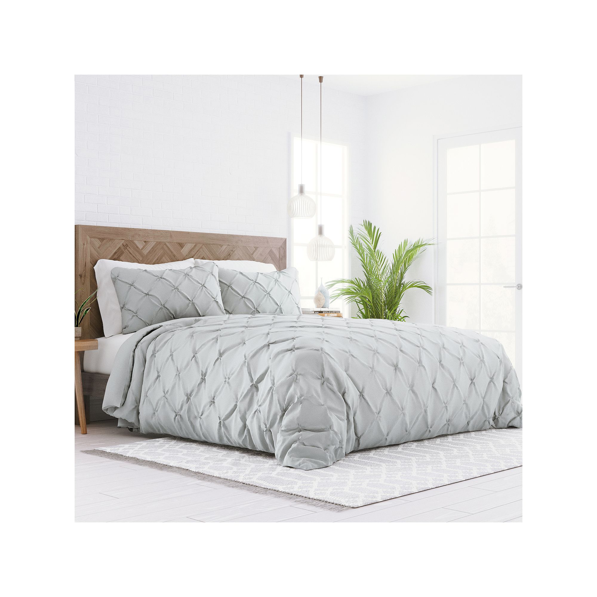 Home Collection Premium Ultra Soft Pinch Pleat Duvet Cover Set, Light Gray